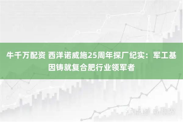 牛千万配资 西洋诺威施25周年探厂纪实：军工基因铸就复合肥行业领军者